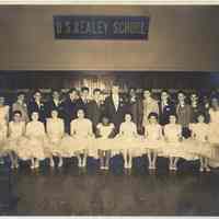 Sepia tone group photo of the members of Class of 1959, Kealey School, Hoboken, ca. June 17, 1959.