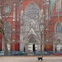 Digital image of the dog run in Church Square Park with Our Lady of Grace Church, Hoboken, March 31, 2004.