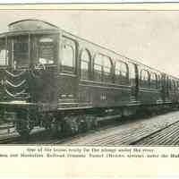          Digital image of Hudson & Manhattan R.R. postcard titled: One of the trains ready for the plunge under the river. 1908. picture number 1
   