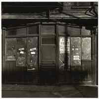 B+W photo of a derelict store front with a "For Rent" sign, Hoboken, no date, [1976].