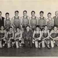 B+W photo of Hoboken YMCA varsity basketball team, Hoboken, 1943.