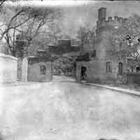 B+W photo negative of Sixth Street Gatehouse to Castle Point (Stevens Institute of Technology), Hoboken, n.d., ca. 1880-1890.