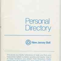 Telephone book, personal, imprinted New Jersey Bell, no date, ca. 1970-1985.