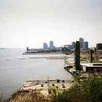 Color photo from Castle Point of southern waterfront showing site of former Port Authority Piers Hoboken, Spring 1996.