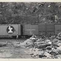 B+W photo of debris at 13th and Madison Streets with railroad in the background, Hoboken, no date, ca. 1970-1980.