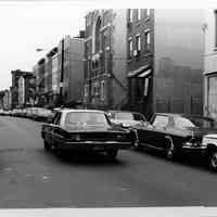 B+W photo of view north on Park Ave. between 1st & 2nd Sts.; United Synagogue of Hoboken, Hoboken, n.d., ca. 1965-1969.