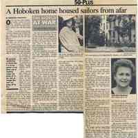 Newsclipping: "A Hoboken Home Housed Sailors from Afar." By Geraldine Streckfuss. Asbury Park Press, 1992.