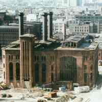 Digital image of color aerial photo of the exterior of the former Hudson & Manhattan Rail Road powerhouse, Jersey City, Nov., 2001.