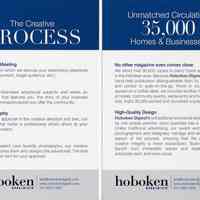 Hoboken Digest, 5 issues of vol. 1, 2011-2012; with 4 promotional cards of Unity Creative Group; advertising rate card.