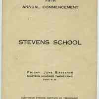 Program: 5th Annual Commencement, Stevens School, June 16, 1922. Auditiorium, Stevens Institute of Technology, Hoboken, N.J.