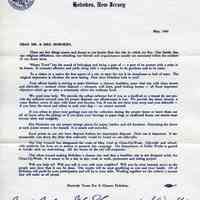 Printed letter to Hoboken residents re designation of the week of May 23rd as Clean-Up-Week, Hoboken, May, 1960.