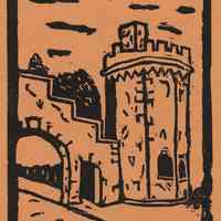 Linoleum block print: Stevens Gate. Hoboken, n.d., [issued June 1932.]