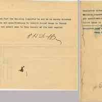 Resolution & letter re building inspector & Church Sq. Park toilet plan; Mayor Adolph Lankering; Patrick Duffy; June 14, 1905; June 28, 1905.
