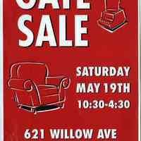 Sign for gate sale, 621 Willow Ave., Hoboken, May 19, 2001.
