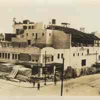 Sepia-tone photo of brickwork & Newark, Washington Sts. frontages for the Fabian Theatre, Newark & Washington Sts., Hoboken, April 3,1928.