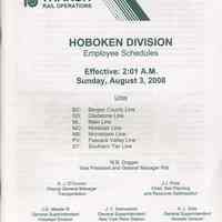 Timetables: NJ Transit Rail Operations; Hoboken Division, Employee Schedules. Eff: Sunday, Aug. 3, 2008.