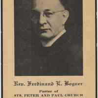 Mourning card for Reverend Ferdinand E. Bogner, Pastor of Saints Peter & Paul Church, Hoboken, died March 13, 1941.