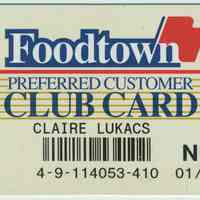 Plastic identification card: Foodtown Preferred Customer Club, Hoboken, 1995.