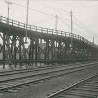 B+W photo of Public Service Railway trestle on the White Line, southeast from W.S. Rail Road track, Hoboken, November 6,1910.