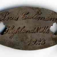          back, engraved link 1: Louis Cullmann, Highland Mills, 1923
   