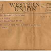Telegram to George R. Maier, 833 Bloomfield St., Hoboken from Mona, Memphis, Tenn., July 10, 1947.