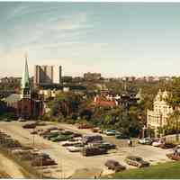 Color photo of Eighth & Hudson Streets area from Stevens Institute campus, Hoboken, Oct., 1981.