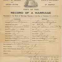 Marriage record: Giovanni B. Ognano & Carolina Magliaco, Hoboken, Oct. 22, 1922. Certified copy issued March 10, 1925.