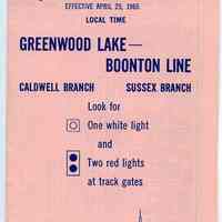 Timetables, 3: Erie Lackawanna R.R., Suburban Time Tables, Greenwood Lake - Boonton Line. Eff. Apr.25, 1965.