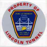 Decal: Property of Lincoln Tunnel. Port Authority [of] N.Y. & N.J. Tunnel & Bridge Agent.