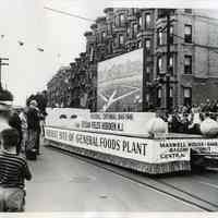 B+W photo of General Foods float, Hoboken Baseball Centennial Parade, Hudson St. at 11th St., Hoboken, June 19, 1946.