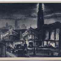 Postcard: Hoboken Terminal. By Jane Finck Doscher. Village Art Center, 42-44 West 11th Street, New York 11, N.Y. N.d., circa 1947-1950.