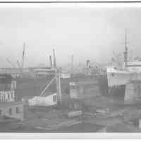 B+W photo of the S.S. Columbia in dry dock no.2 and the S.S. Gulfland, Hoboken, no date, ca. 1940.