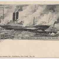 Postcard: [1900 Hoboken Pier fire.] The Blazing Saale in Mid Stream. Private mailing card; unposted.
