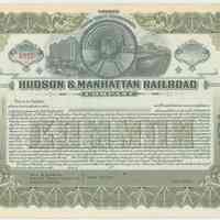 Blank stock certificate A910 of the Hudson & Manhattan Railroad Company for common stock to be issued between 1910 and 1919.