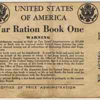War Ration Book One issued to Arthur Emil Becker, 207 Garden St., Hoboken, May 4, 1942.