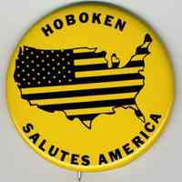 Pin button: Hoboken Salutes America. [Hoboken], no date, (1976).