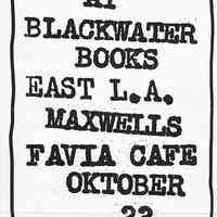 Digital image of handbill: Burczy at Blackwater Books, East L.A., Maxwells, Favia Cafe [Hoboken], October 23, [1994].