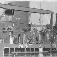 B+W photo of painters working on the boat deck of an unidentified passenger ship, Hoboken, no date, ca. 1940.