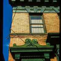 Color slide of detail view of portico pediment, cornice and dentils at 308 8th between Willow and Clinton