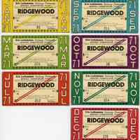 Tickets, transportation, 7: Erie Lackawanna Railway Co., Monthly Commutation Ticket, between Hoboken & Ridgewood, Jan.; March; July; Sept. to Dec. 1971.