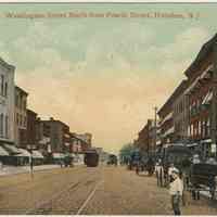 Color postcard: Washington Street North From Fourth Street, Hoboken, circa 1908.