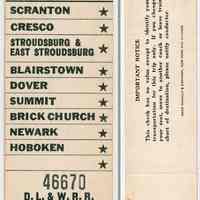 Ticket, exchange: D.L. & W. R.R., Eastward from Scranton to Hoboken. N.d., ca. 1950-1960.