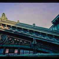          Color slide of detail view of the Lackawanna Terminal façade roofline showing finial, pediment, and cornice picture number 1
   