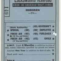 Ticket sample: Lackawanna Railroad; Hoboken Combination Ticket; H-OWLC O.W. Coach. ca. 1959-1960.