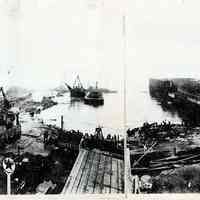 B+W photocopy of composite photo of demolition of old Pier 14, Hoboken, ca. August, 1943.