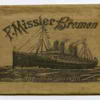 Wallet, ticket: F. Missler, Bremen. Bahnhofstrasse 30. German language issue. N.d., ca. 1897-1914.