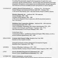 Resume: Joseph Cangelosi, employee at Bethlehem Steel Hoboken shipyard et al, 1966-1983.