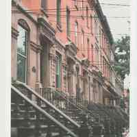 Gallagher Postcard: #32. Brownstone Rowhouses on 11th & Bloomfield St. Photo by Brian Gallagher.