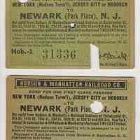 Printed tickets, 2, of the Hudson & Manhattan Railroad Co., 1917.