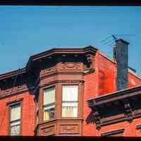          Color slide of detail view of cornice, dentils, brackets, frieze and bay windows at 221 and 223 Washington between 2nd and 3rd picture number 1
   